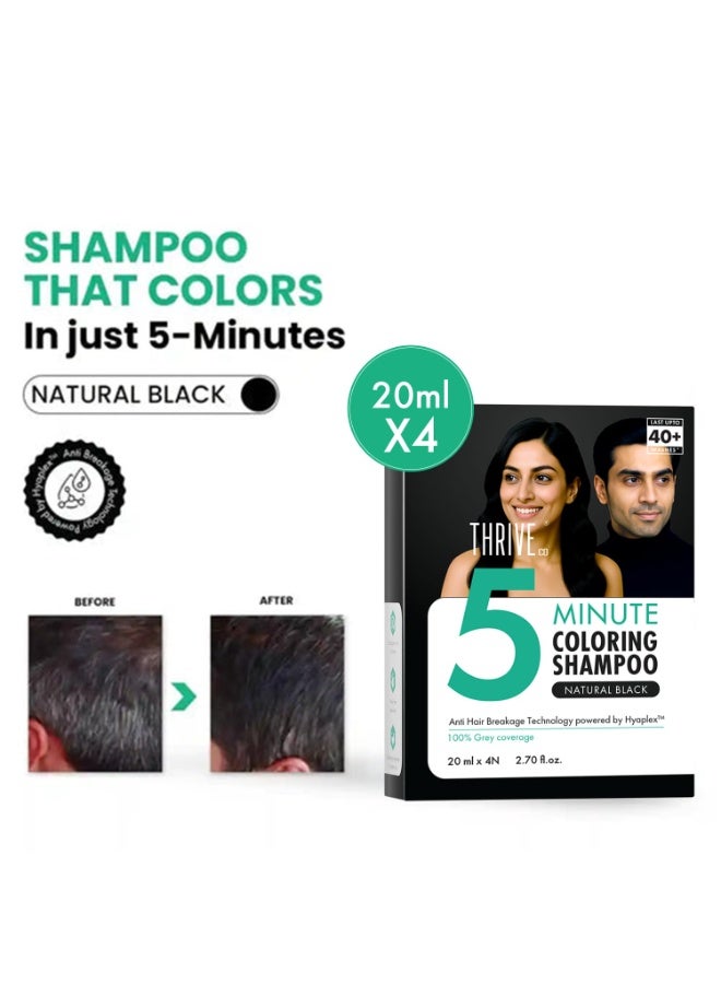ThriveCo Hair Coloring Shampoo, Natural Black | 5-Minute Instant Hair Dye Color Shampoo | 100% Coverage for Grey Hair | Ammonia-Free, Long Lasting | Glossy Finish with Hyaplex™ | for Men & Women | Pack of 4 x 20ml (80ml) - Image 2
